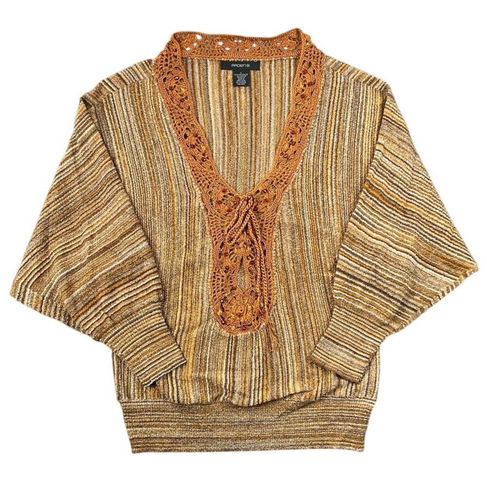 Arden B Y2K 2000s Crochet Beaded Dolman Sleeve Boho Sweater Top - L